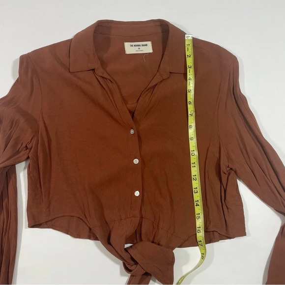 The Normal Brand Tie Front Blouse Button Crop Size XS Brown - Picture 8 of 9